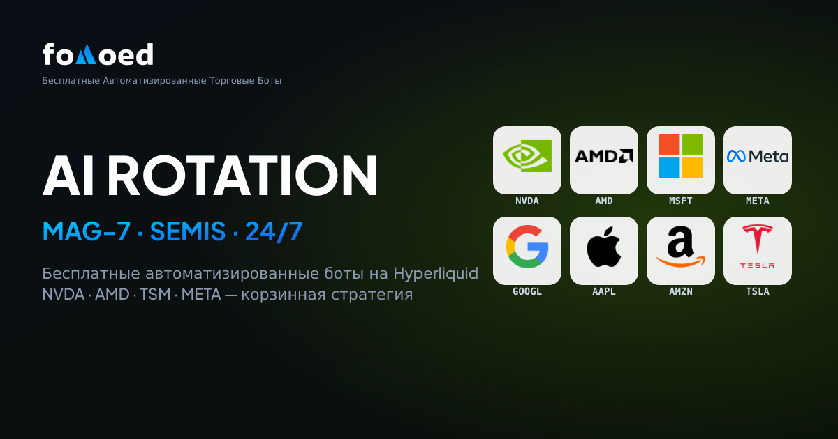 Как торговать ИИ-ротацию Mag-7 + полупроводники 24/7 с бесплатными торговыми ботами на Hyperliquid