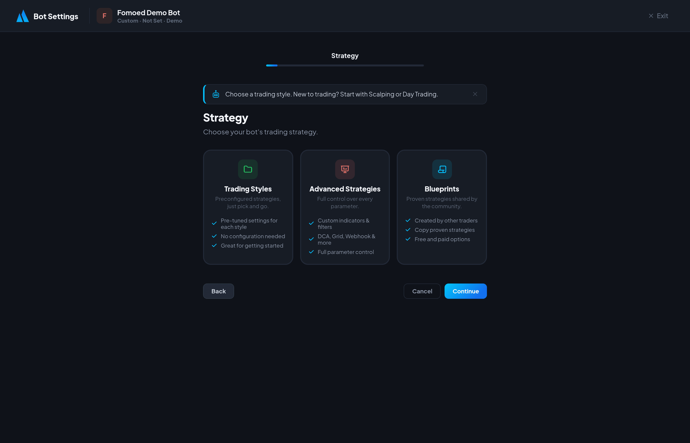 Bot Wizard - Strategy Selection