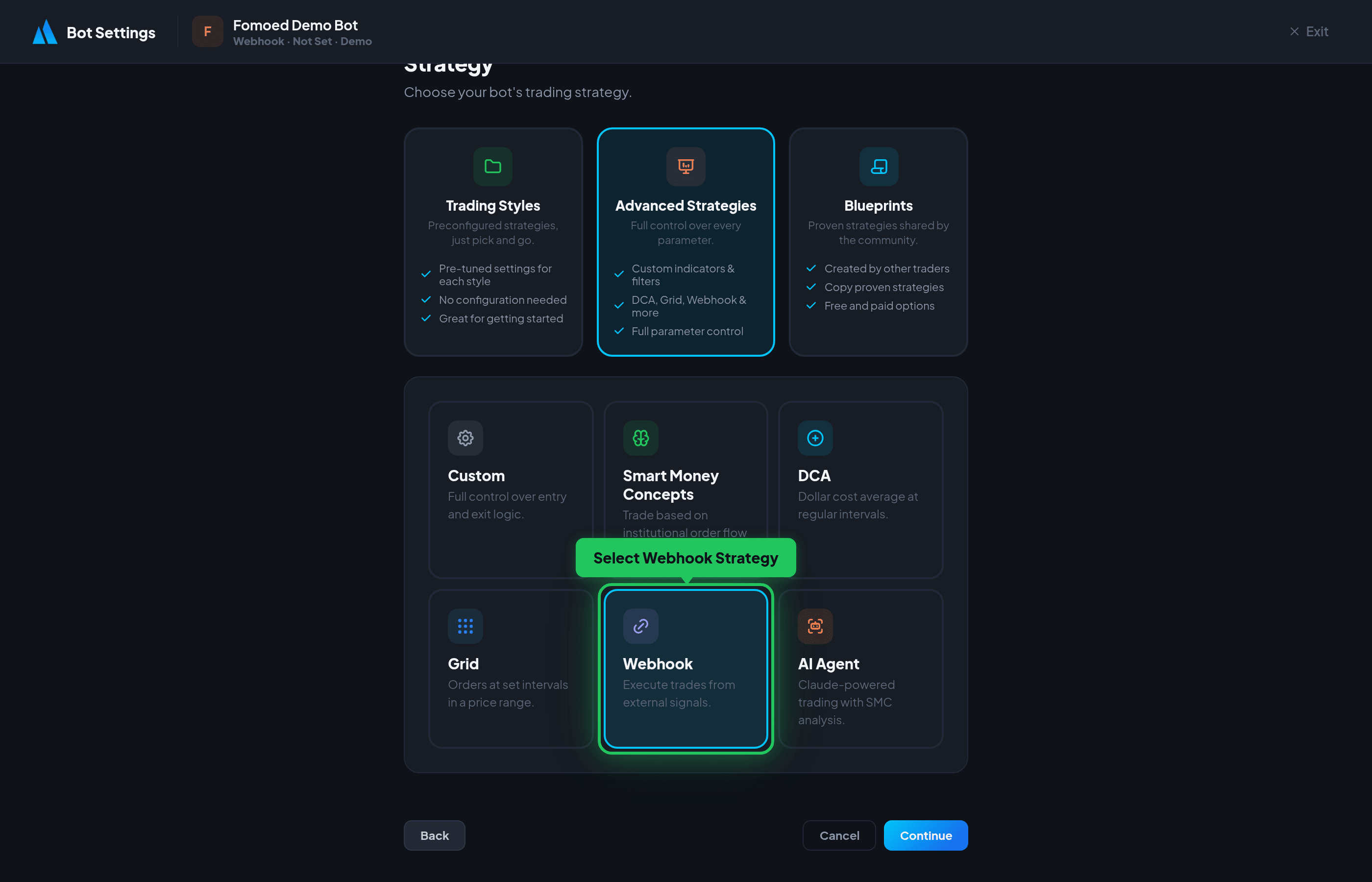 Webhook-Strategie im Bot-Assistenten auswählen