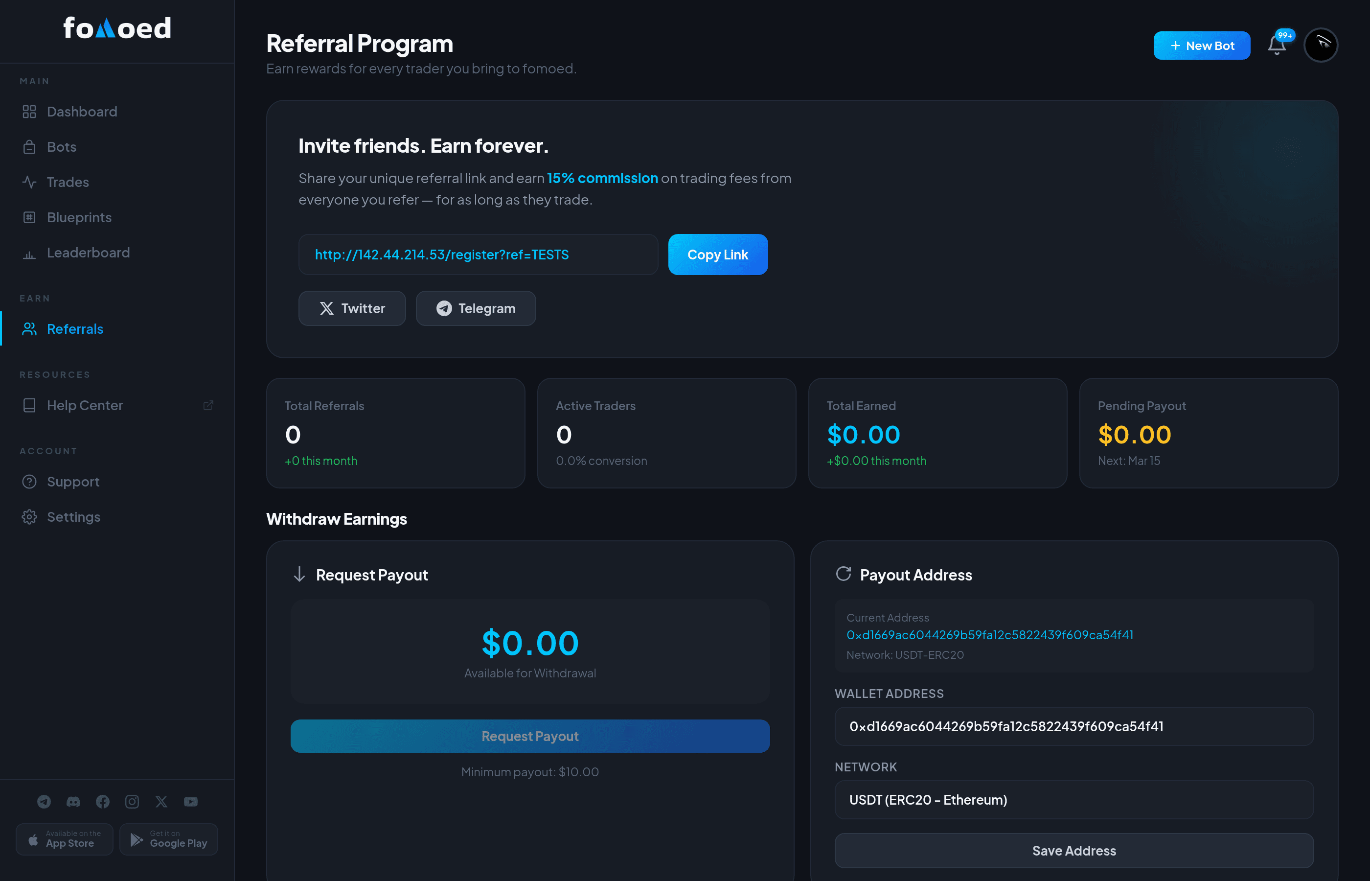 Referral Program Dashboard - Share your link